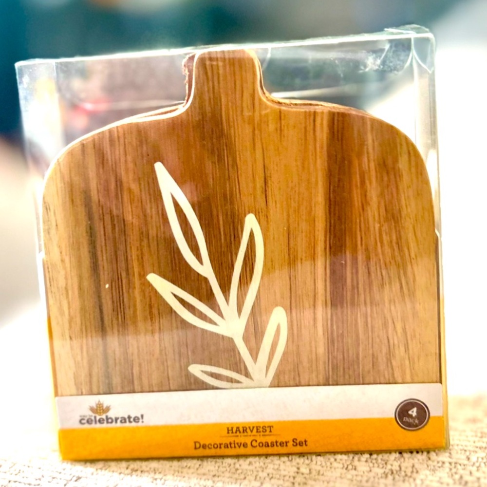 Açaí Wood Pumkin Shaped Fall Coasters New in Box